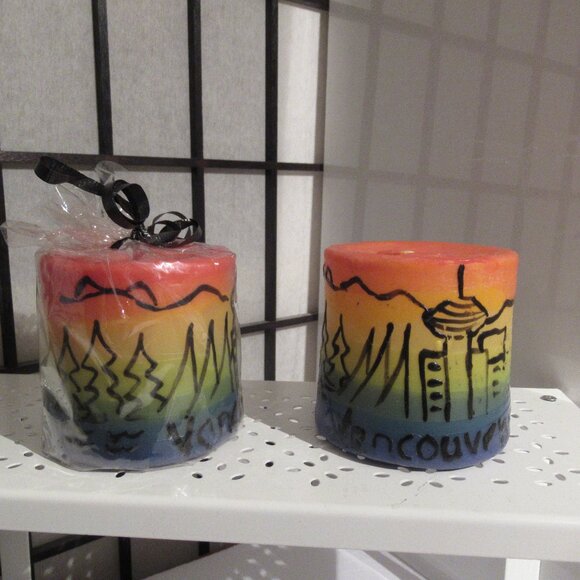 2 Pride, Candles, Hand Painted, Helen Radok, Culture, 3" Pillars - Picture 1 of 3